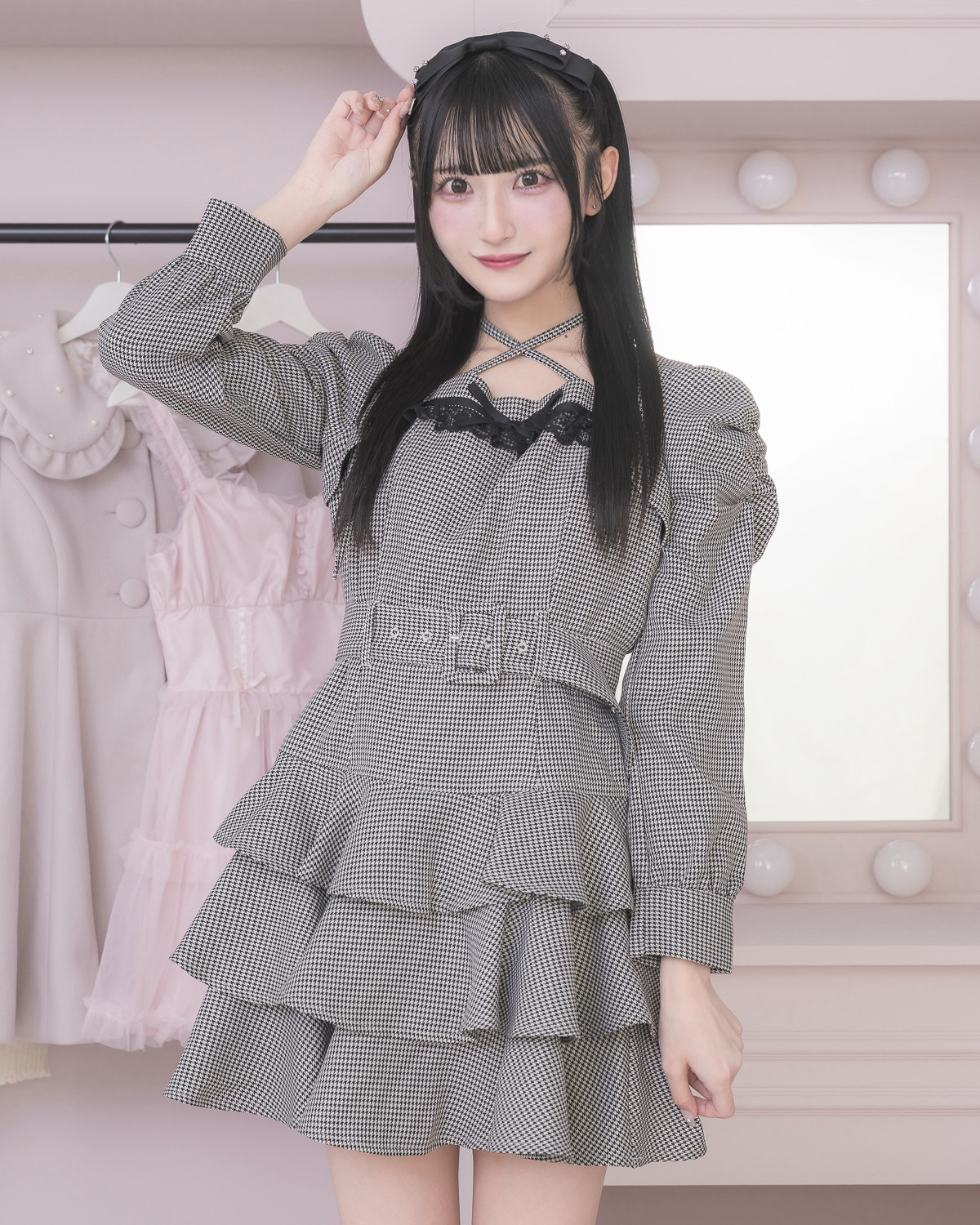 ティアードフリル長袖ミニワンピース – pium