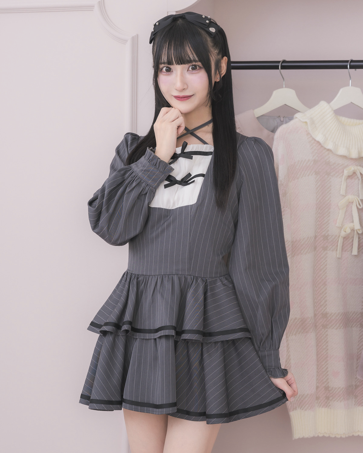 モデル身長:157cm/着用カラー:グレーストライプ