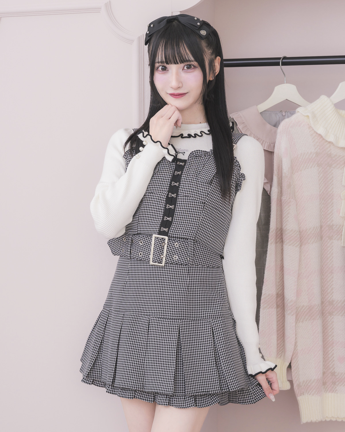 モデル身長:157cm/着用カラー:ブラックチェック