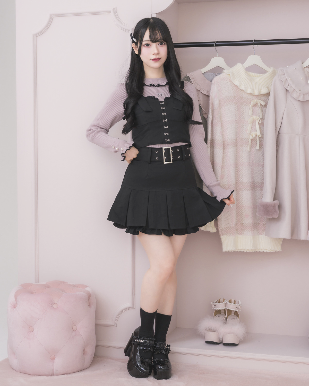 モデル身長:155cm/着用カラー:ブラック