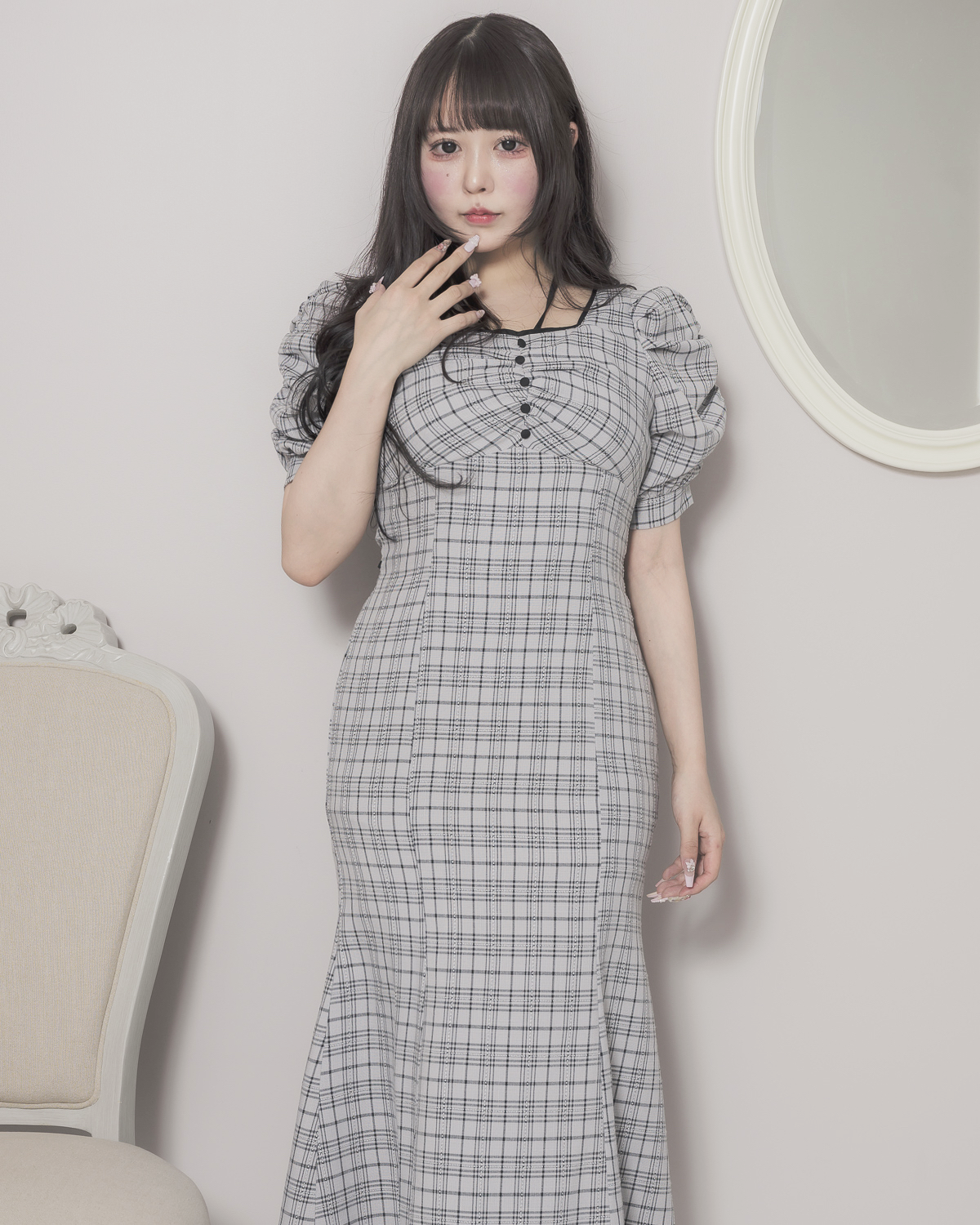 モデル身長:157cm/着用カラー:グレーチェック