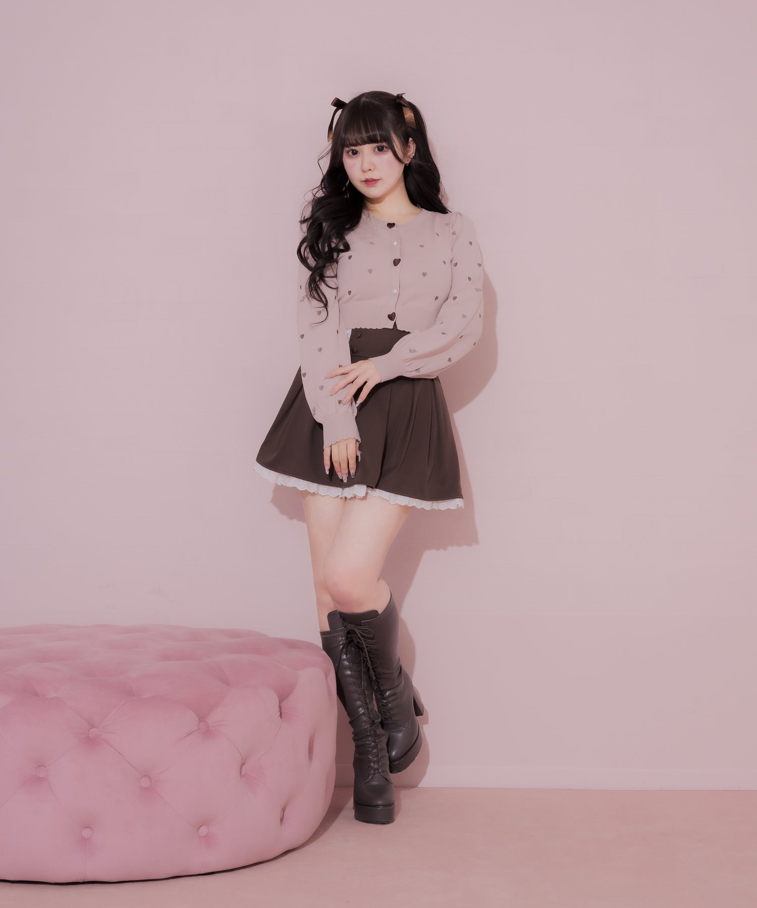 バイカラーハート刺繍カーディガン