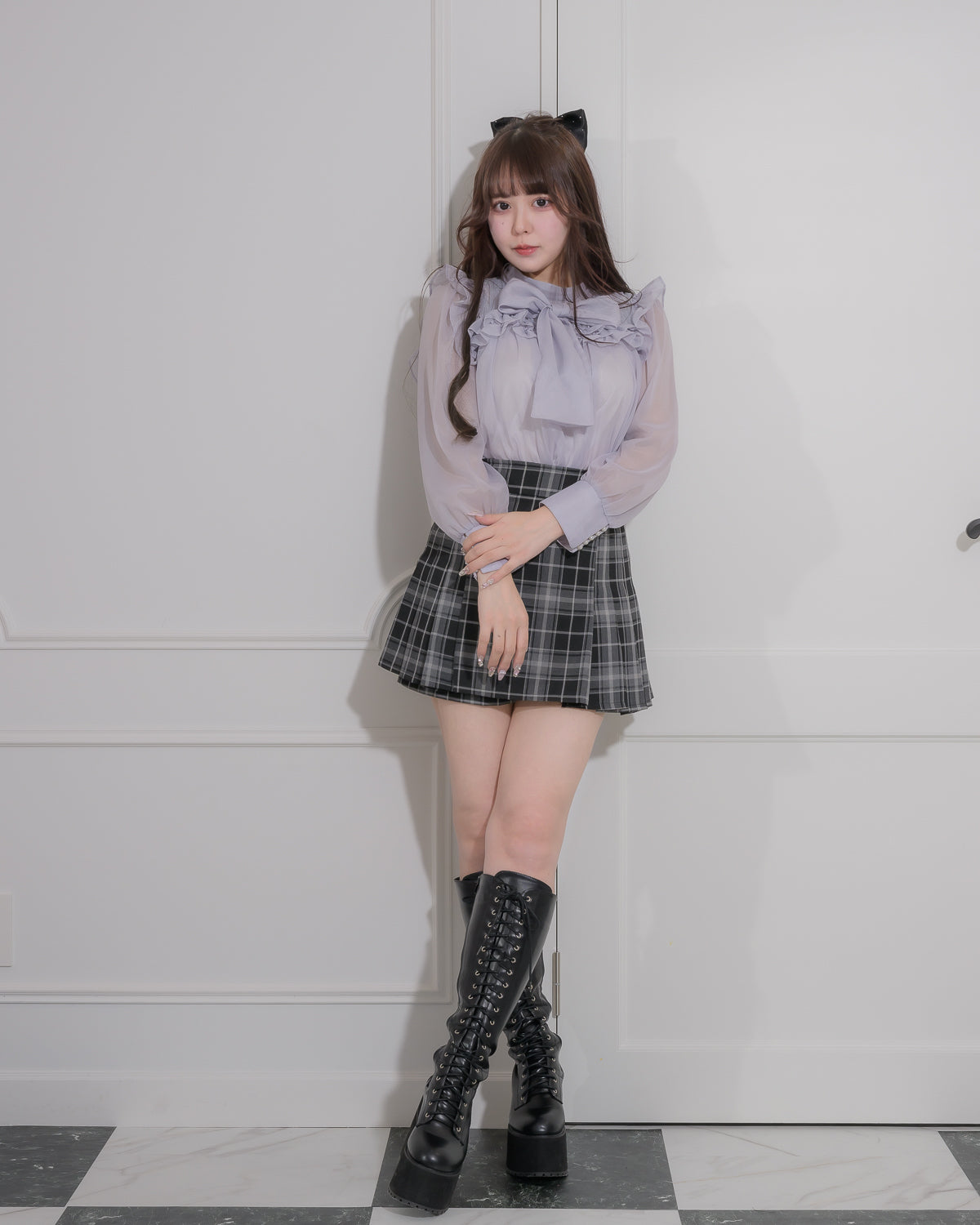 スクエアフリルシアーラメブラウス