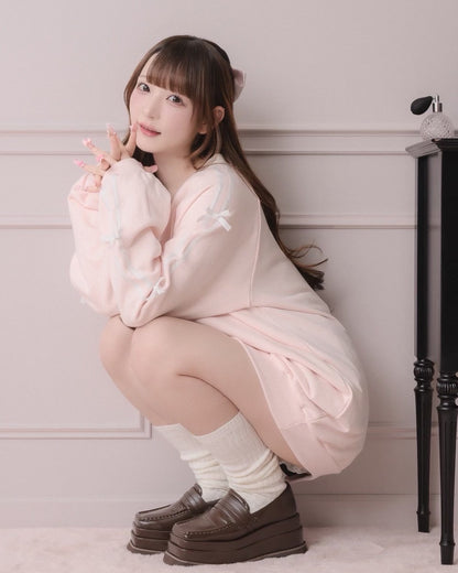 ビジューロゴリボンオーバーサイズスウェット