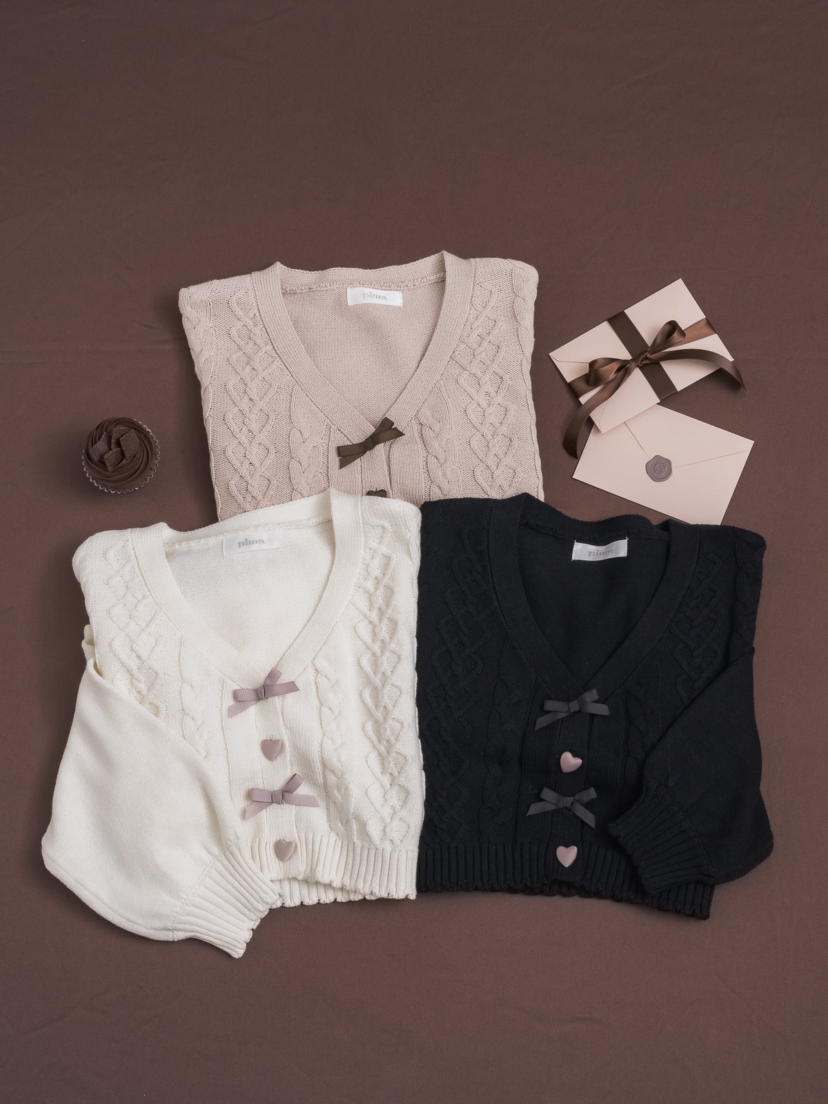 ハートリボンケーブルカーディガン