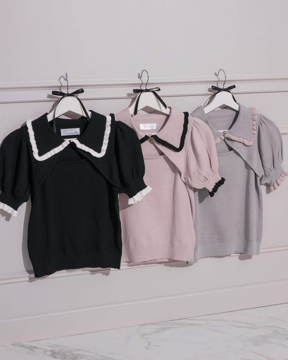 フリルカラーカットアウトニット