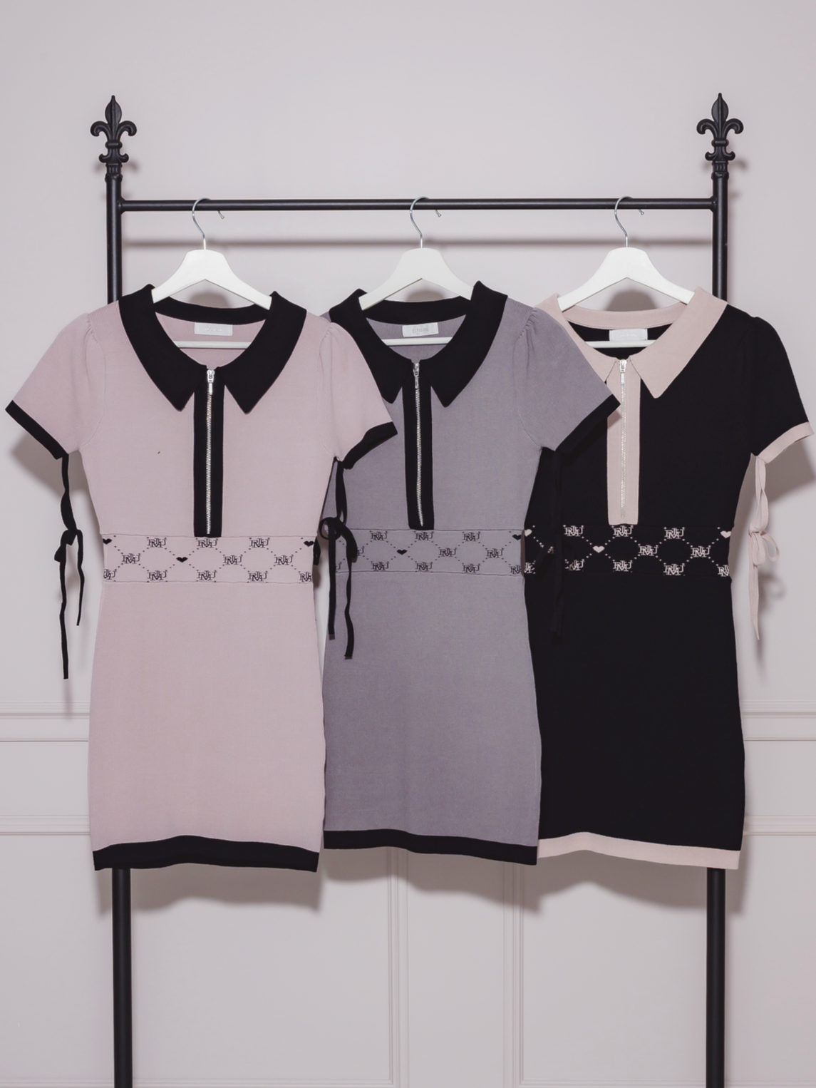 フロントファスナーモノグラムニットワンピ