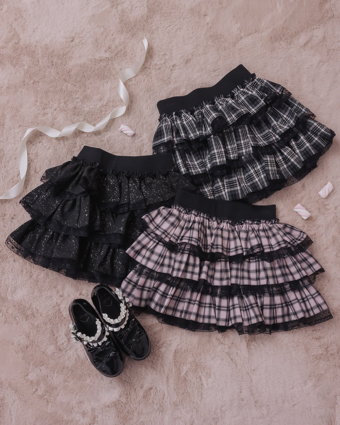 レース付きティアードミニスカート