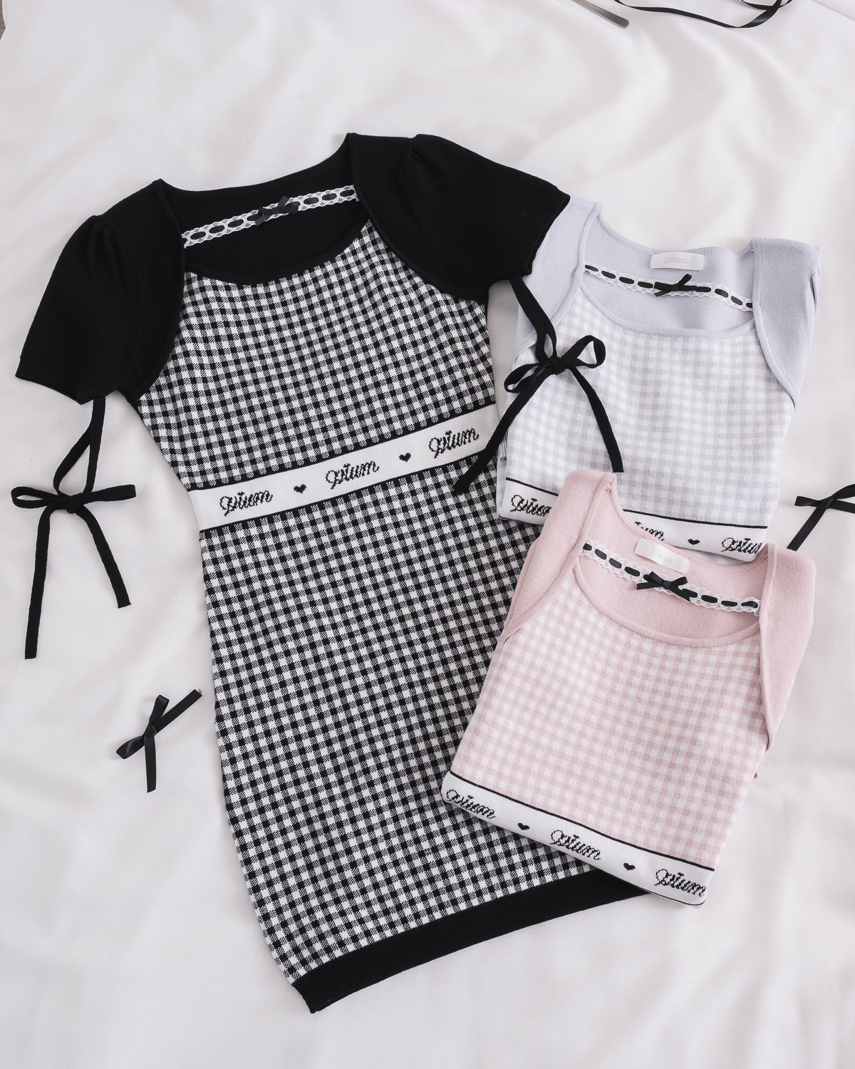 レーステープギンガムニットワンピース