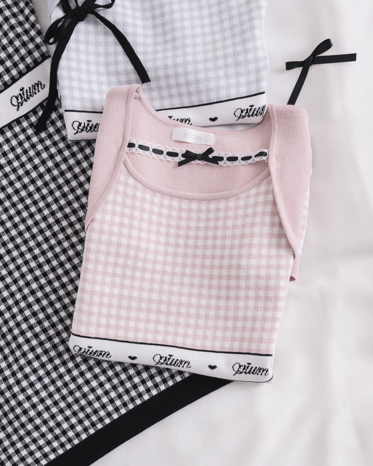 レーステープギンガムニットワンピース