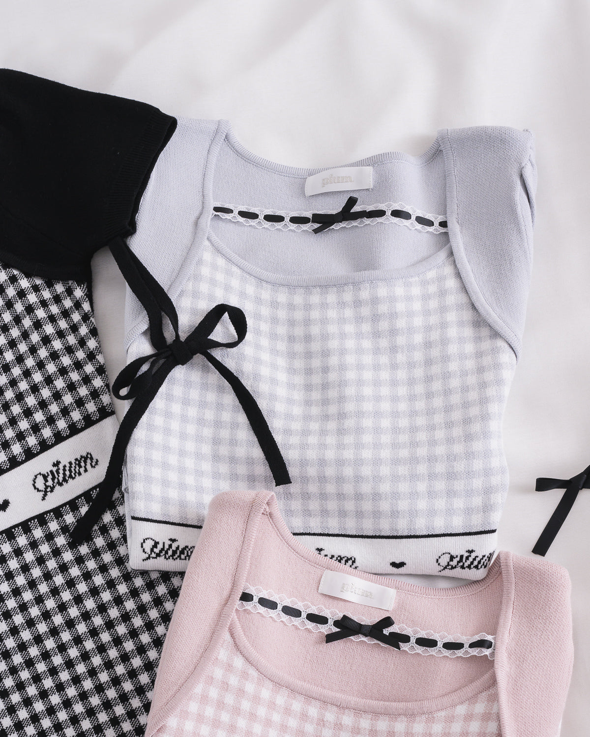 レーステープギンガムニットワンピース