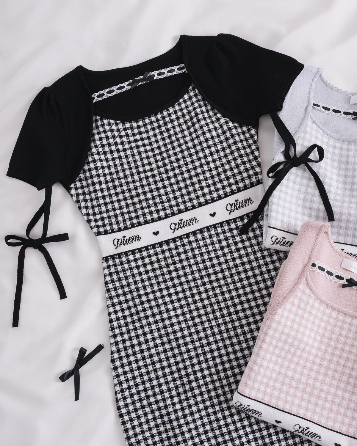 レーステープギンガムニットワンピース