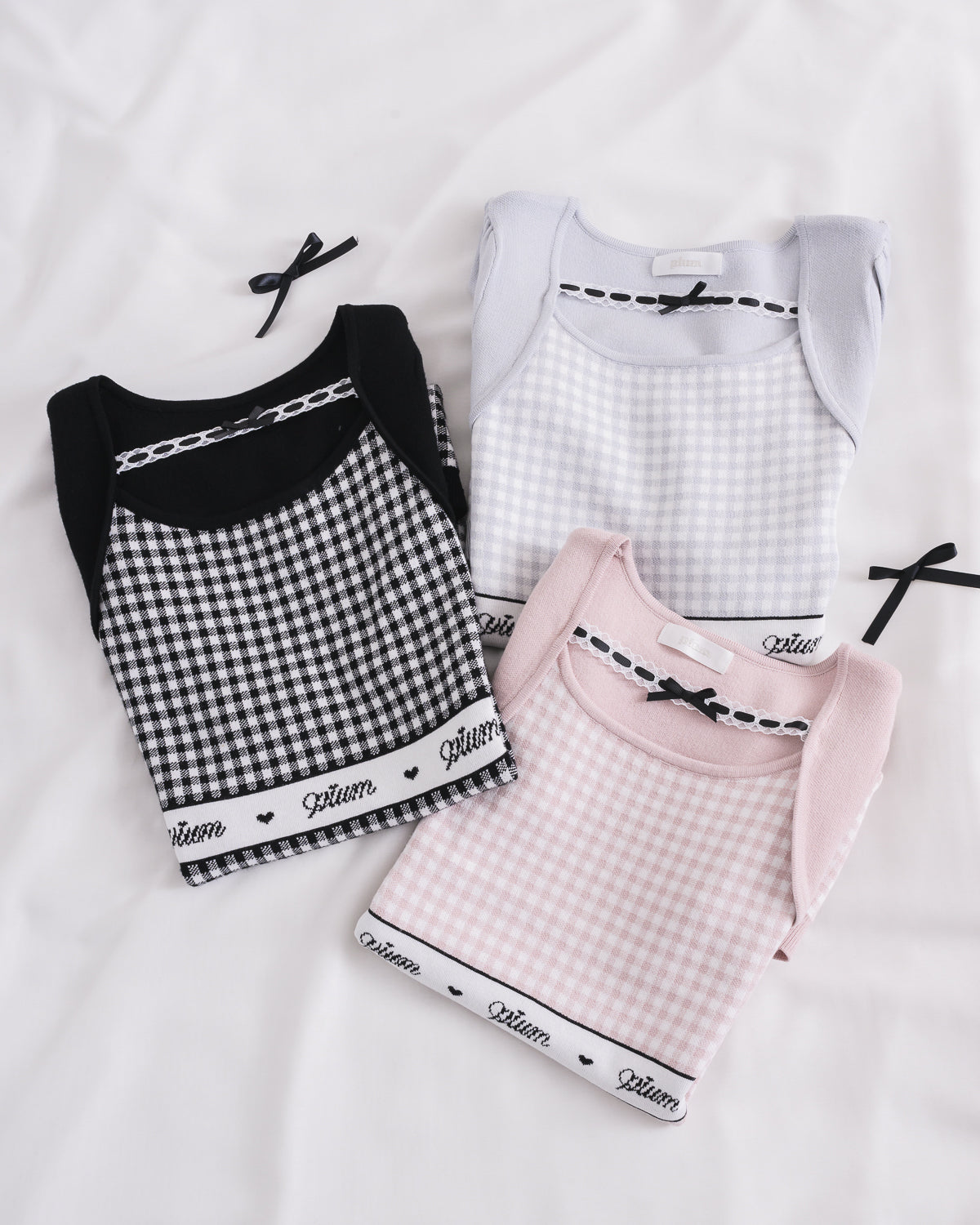 レーステープギンガムニットワンピース