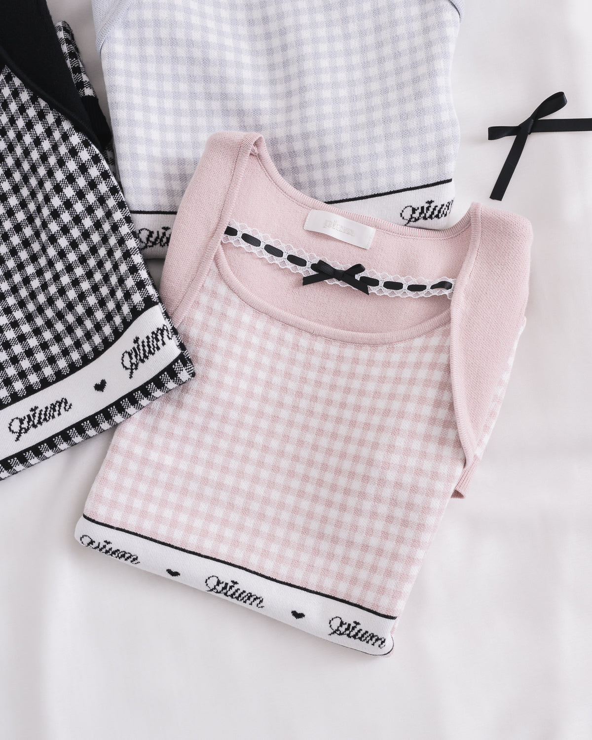 レーステープギンガムニットワンピース