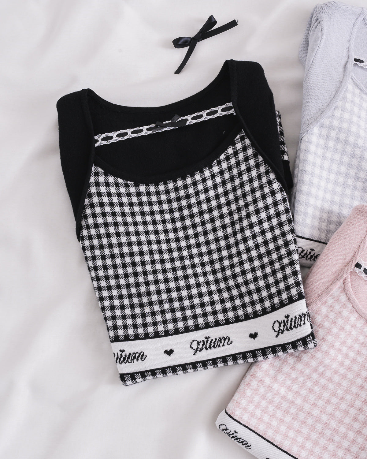 レーステープギンガムニットワンピース