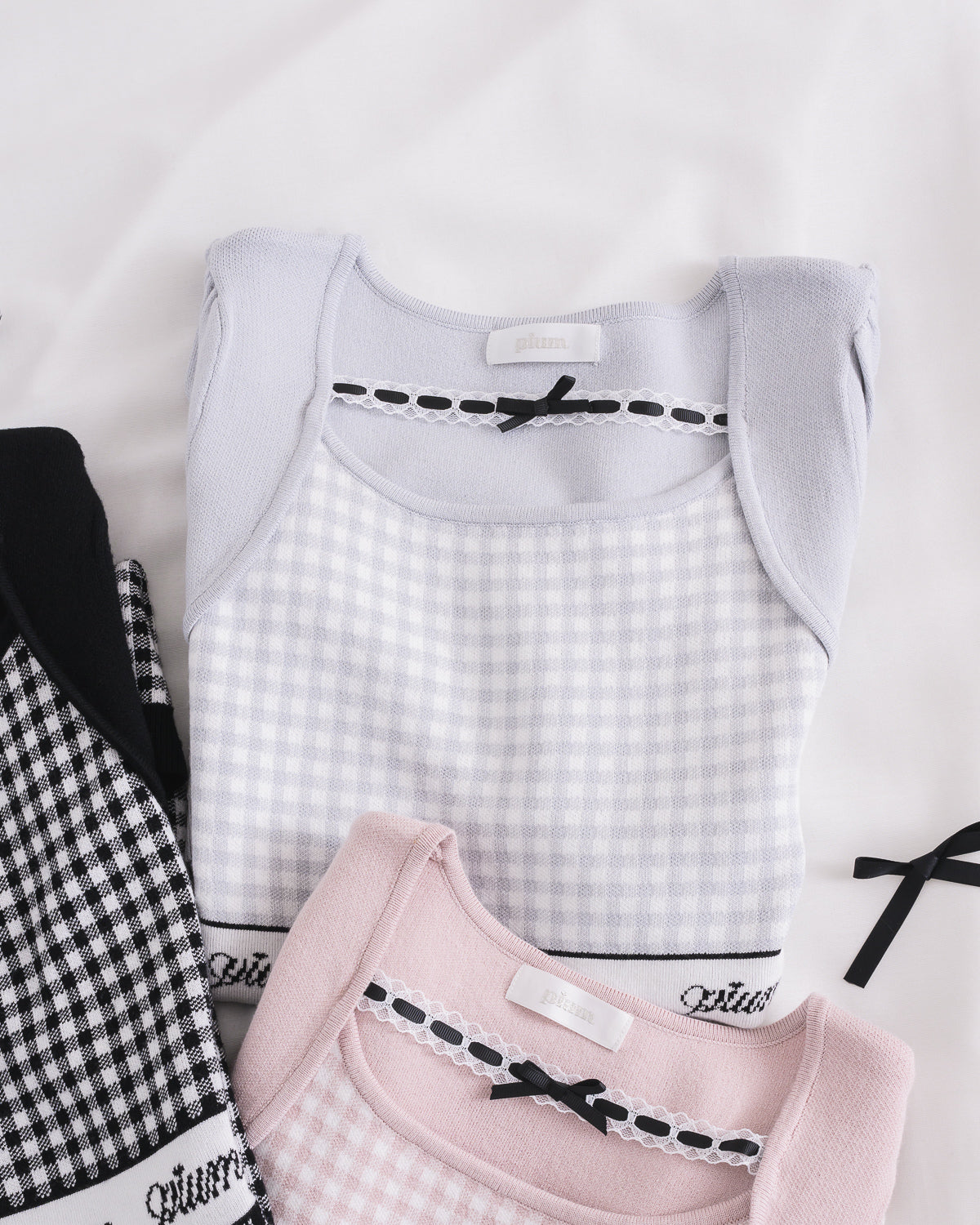 レーステープギンガムニットワンピース