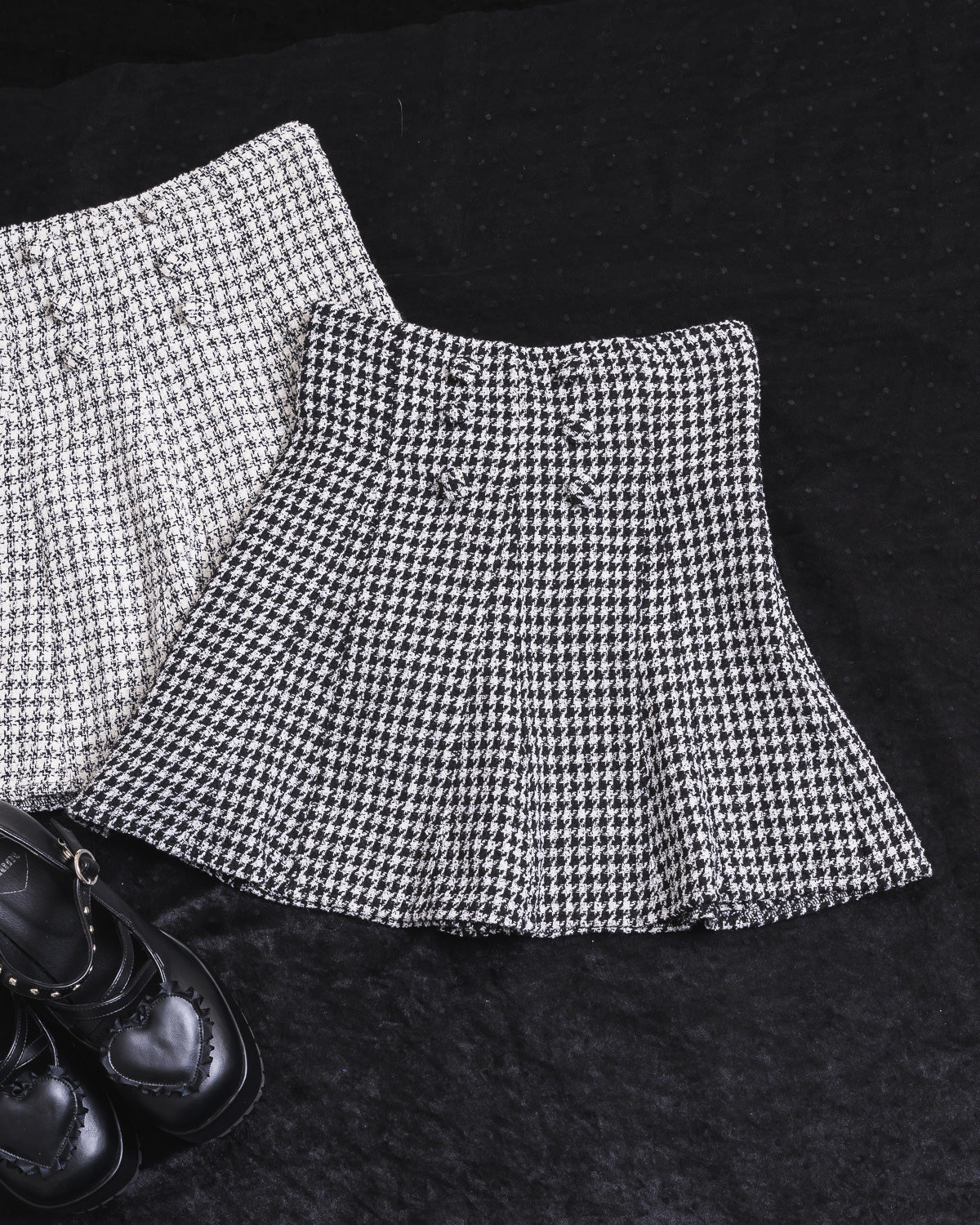 フロントボタンツイードフレアスカパン