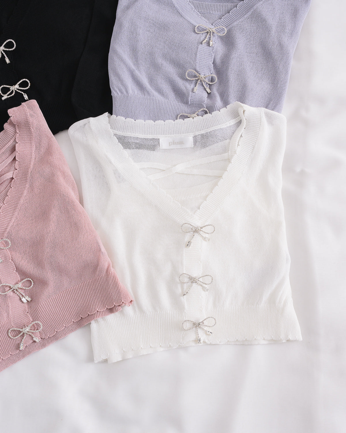 ビジューリボンシアーニットカーデセット