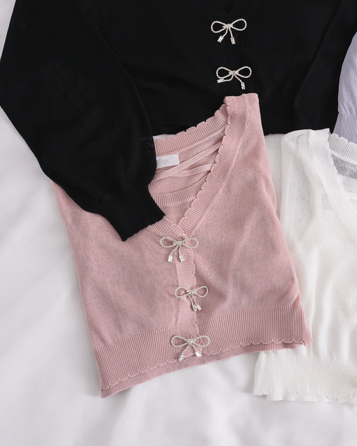 ビジューリボンシアーニットカーデセット