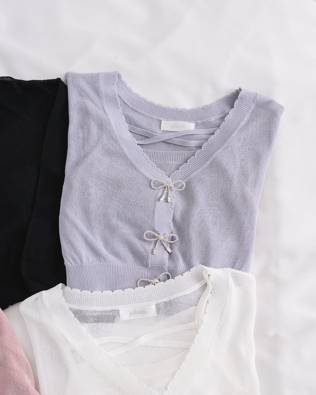 ビジューリボンシアーニットカーデセット