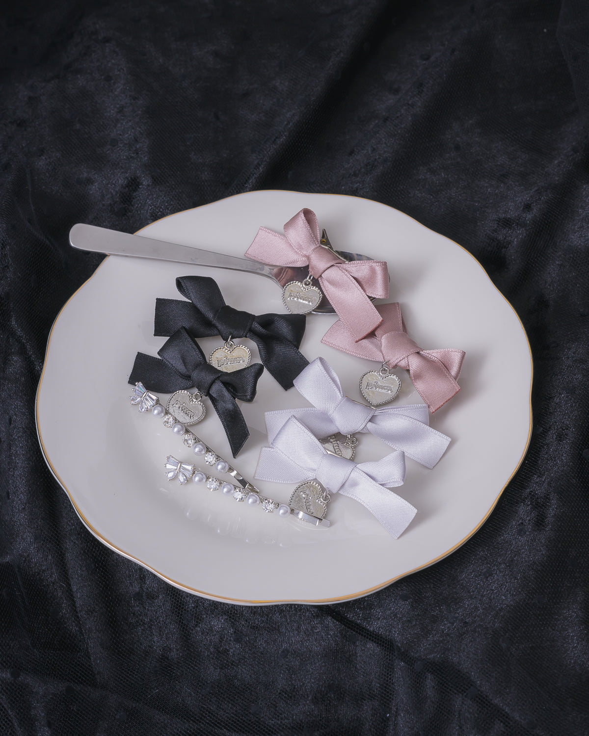 ビジューリボンヘアピンセット