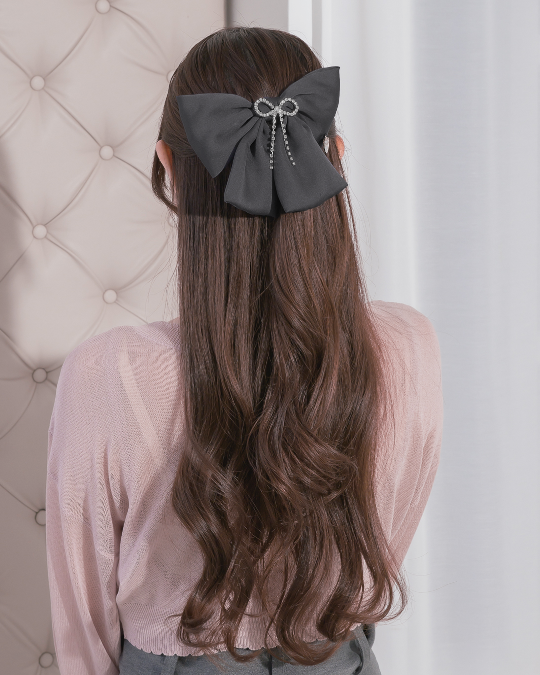 ビジュー付きサテンビッグリボンバレッタ