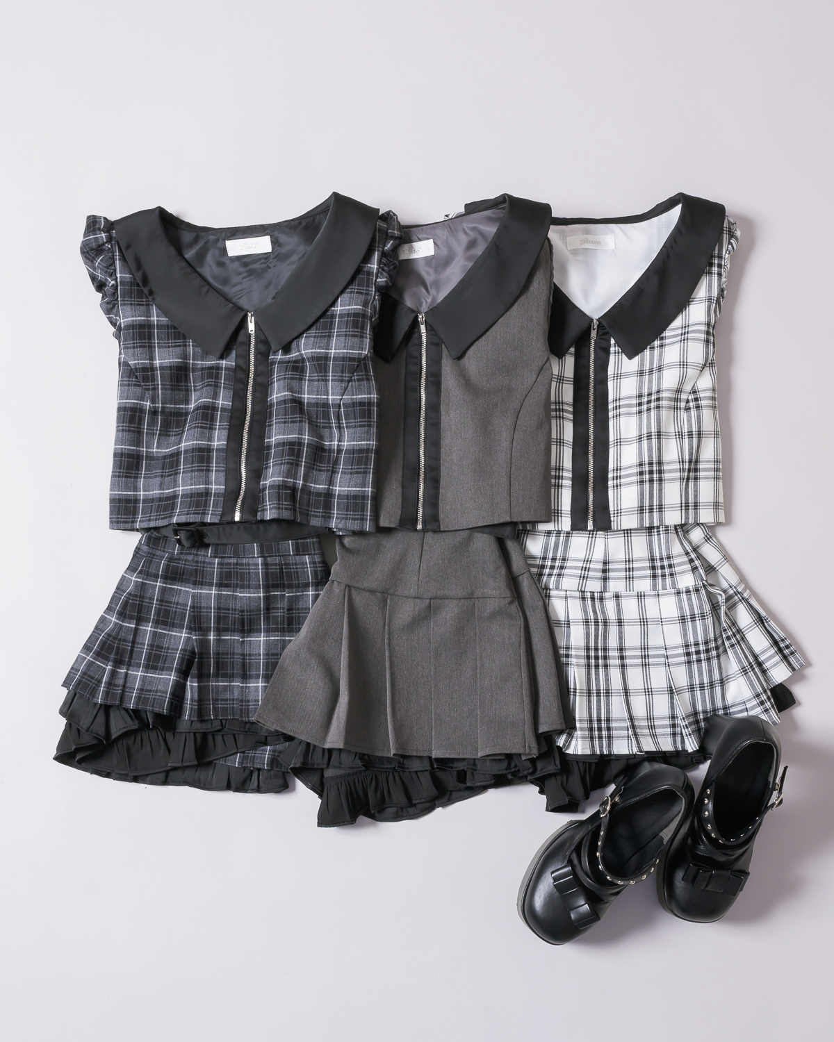 フロントファスナーバイカラートップス