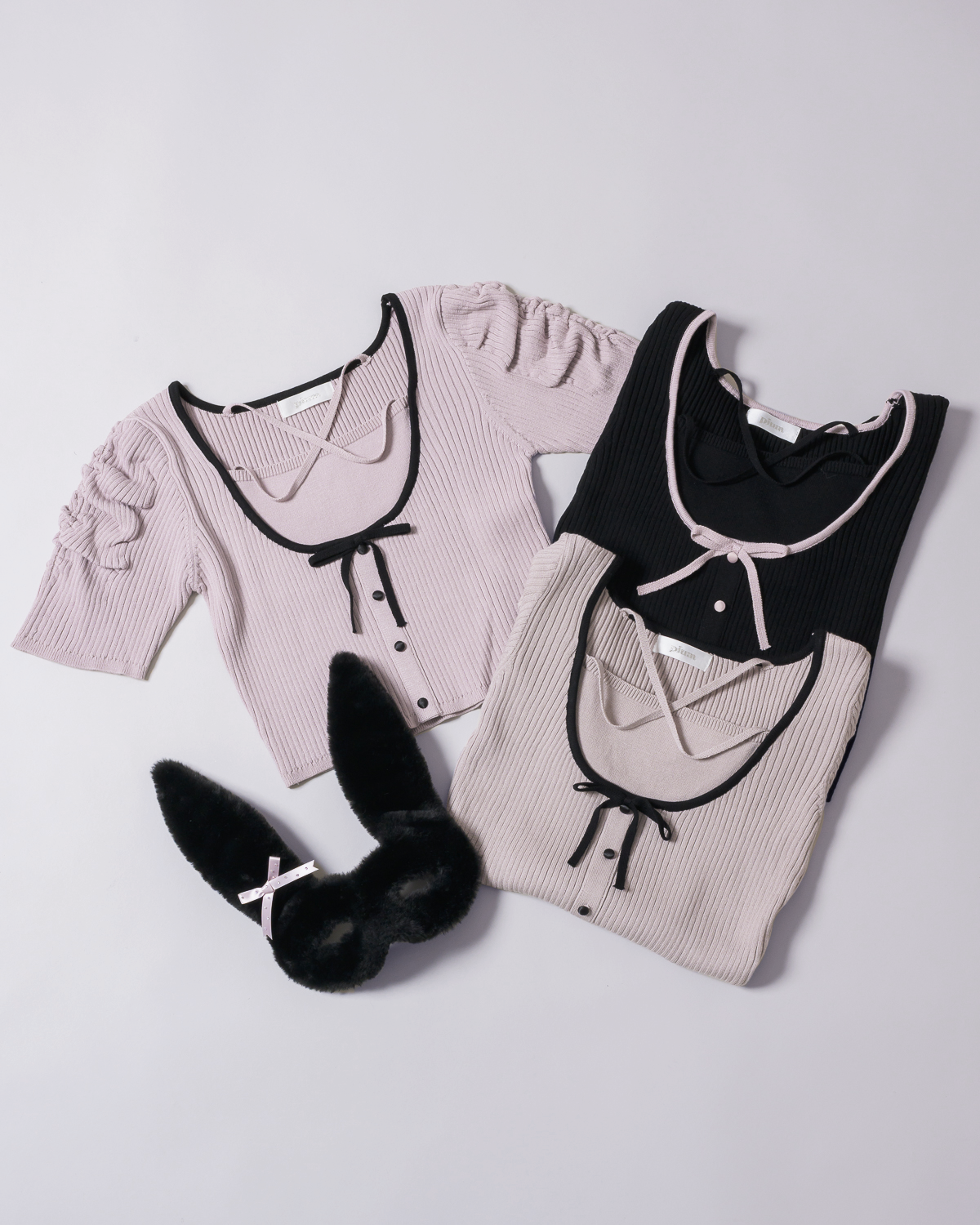 バイカラーレイヤードニットトップス