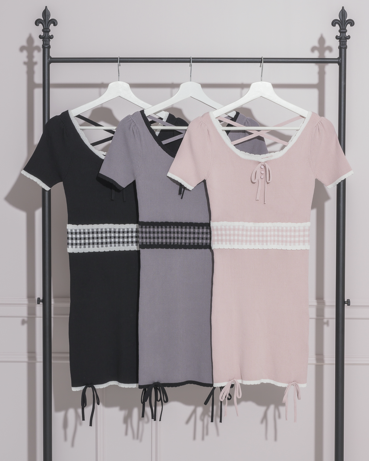 ギンガムベルトドーリーニットワンピース