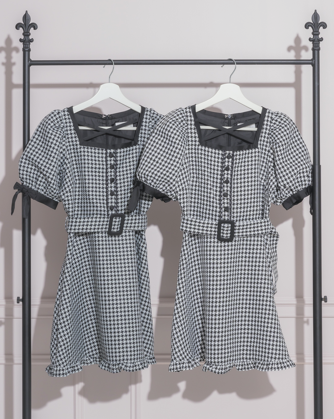 千鳥柄ジャガードベルトミニワンピース