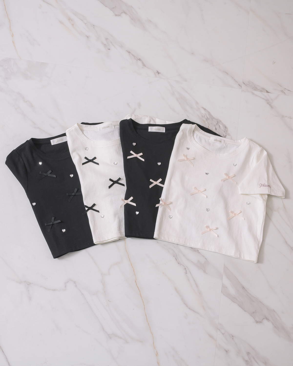 ハートビジューミニリボンTシャツ