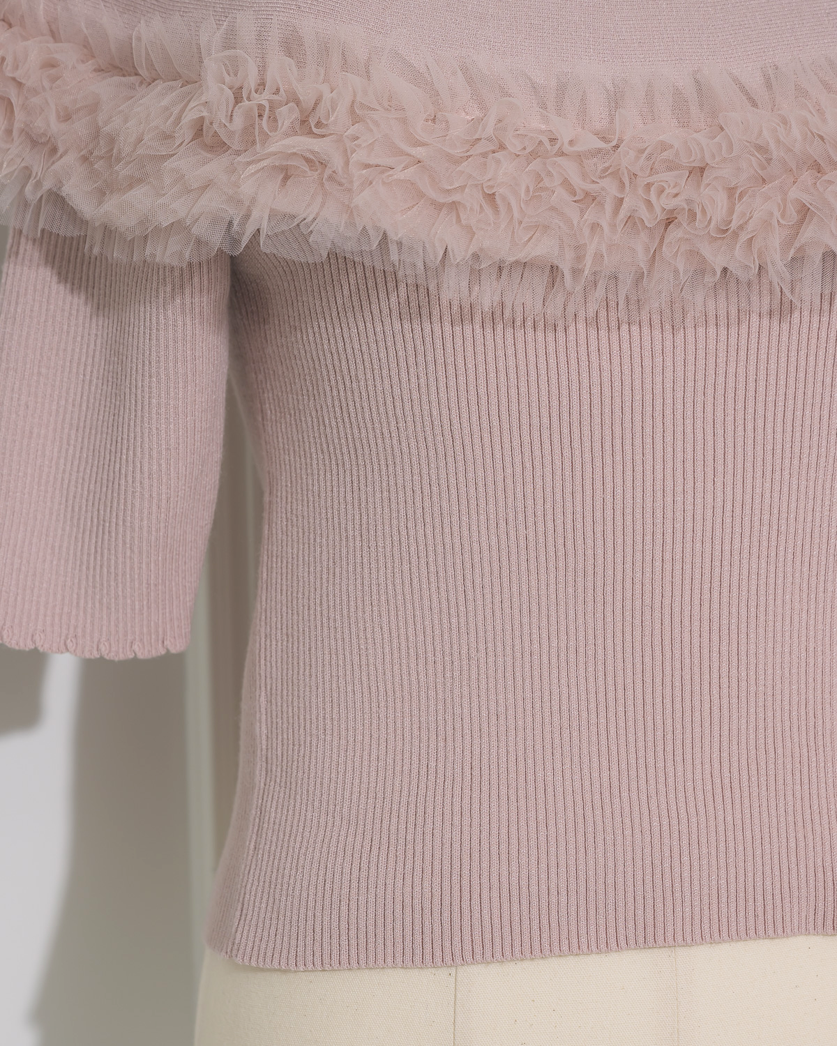 チュールフリルオフショルニットトップス