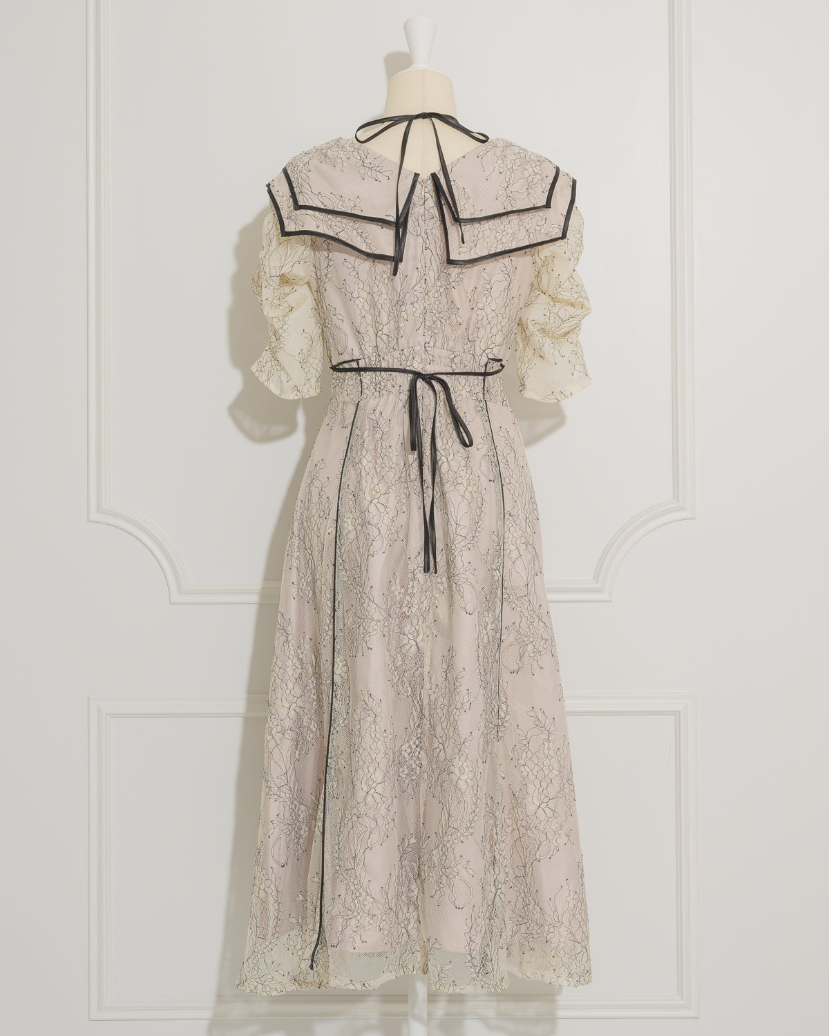 バイカラーレースパイピングロングワンピース