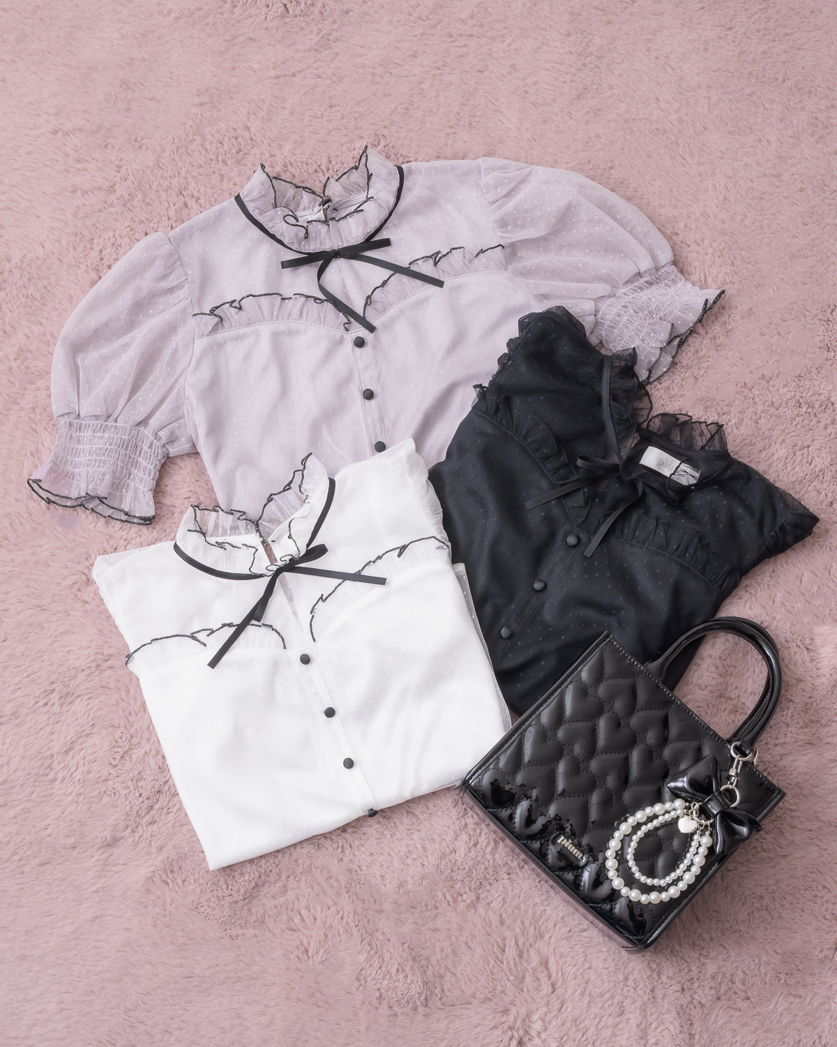 ドットチュールメローフリルブラウス