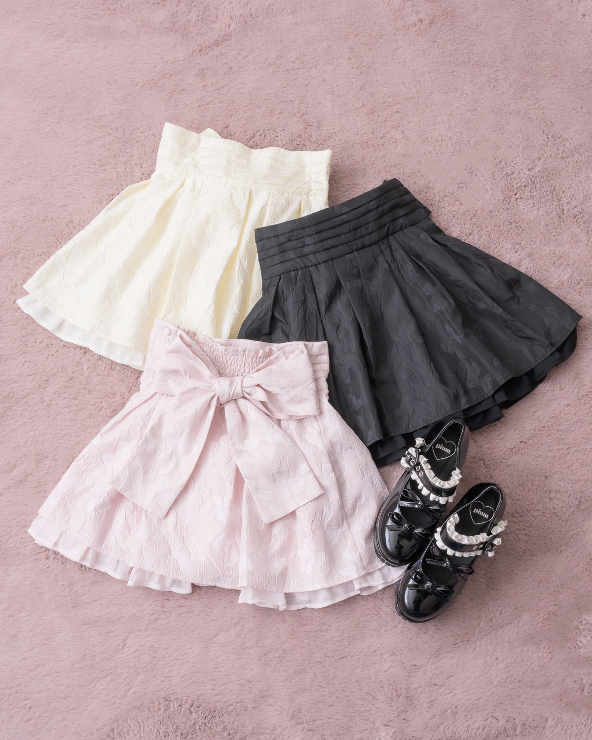 リボンジャガードタックフレアスカート