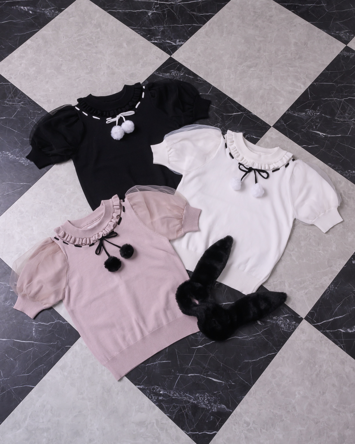 ファーリボンアームウォーマー付きニット