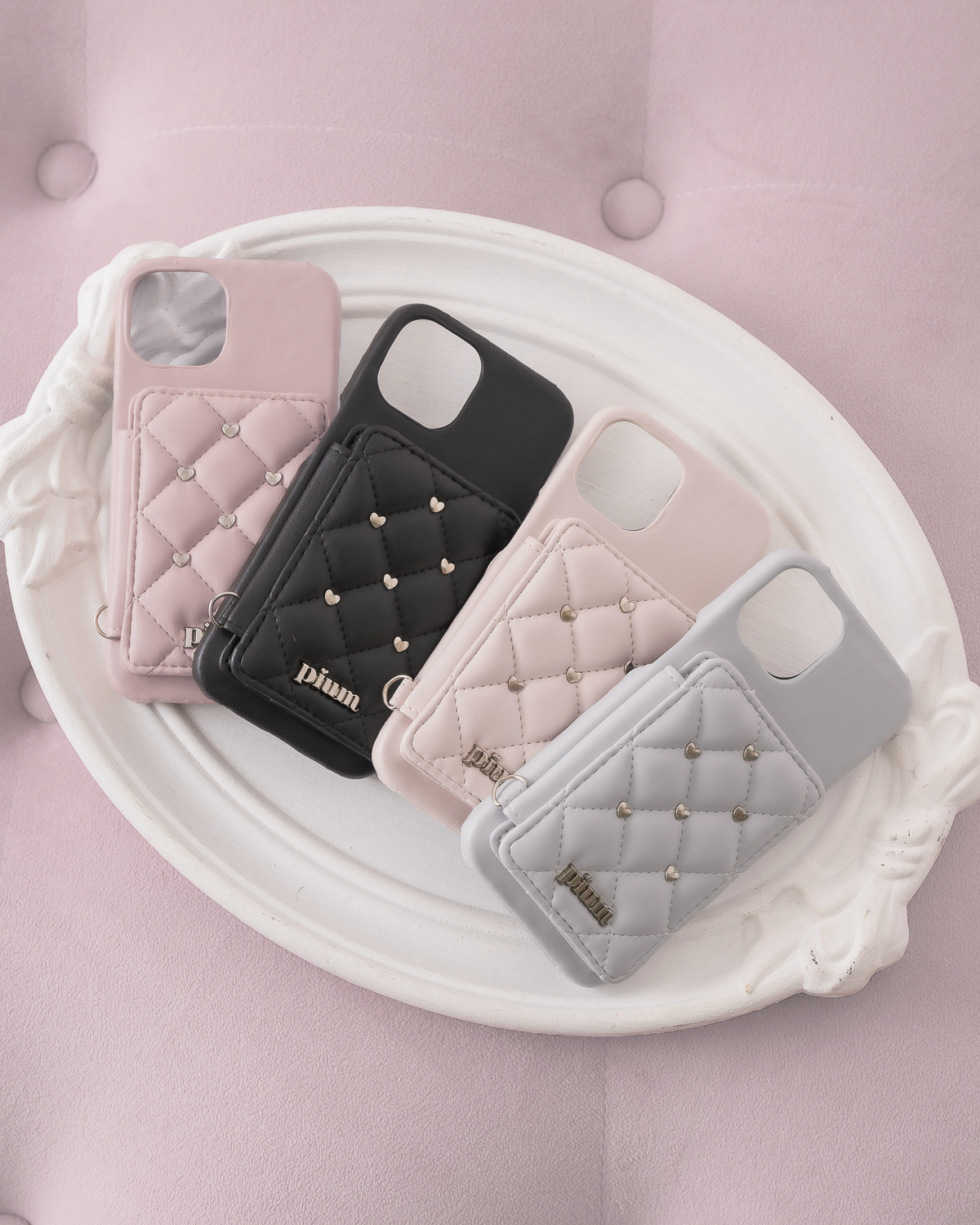 ハートスタッズキルティングiPhoneケース