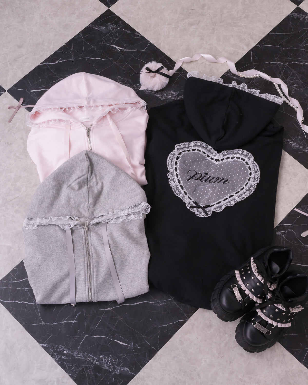 ハートレースオーバーサイズパーカー