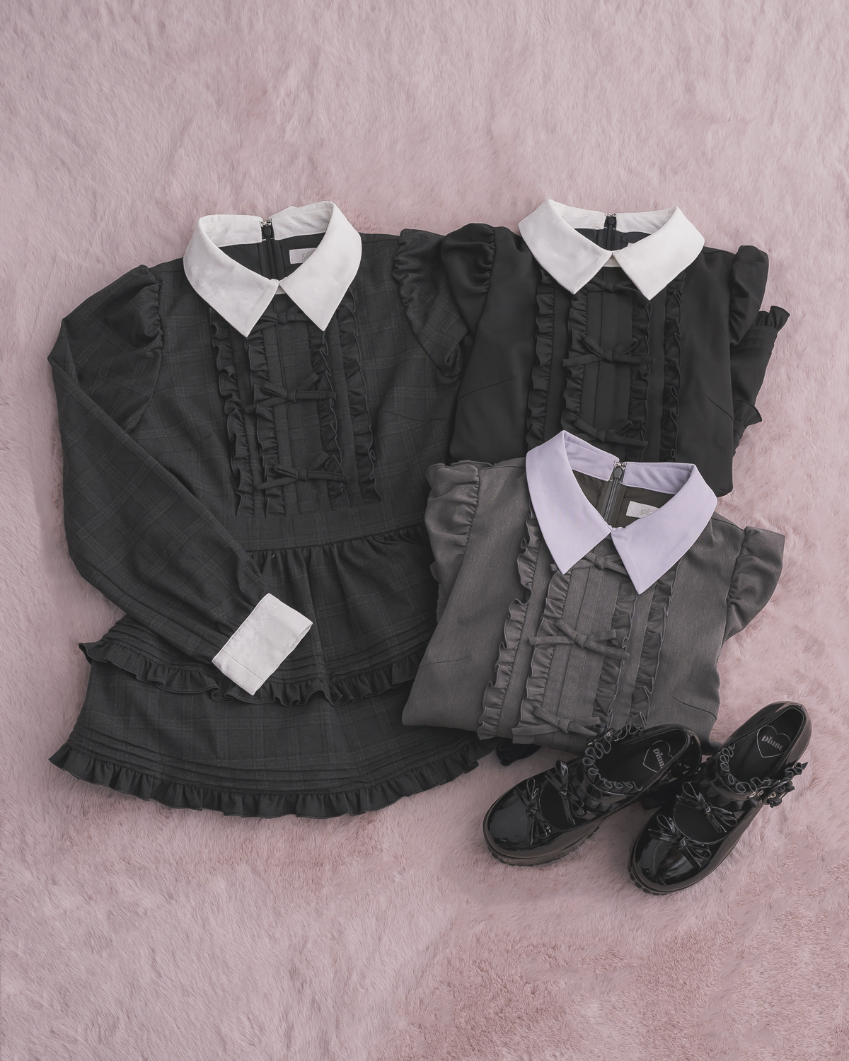 フリルリボン襟付きセットアップ