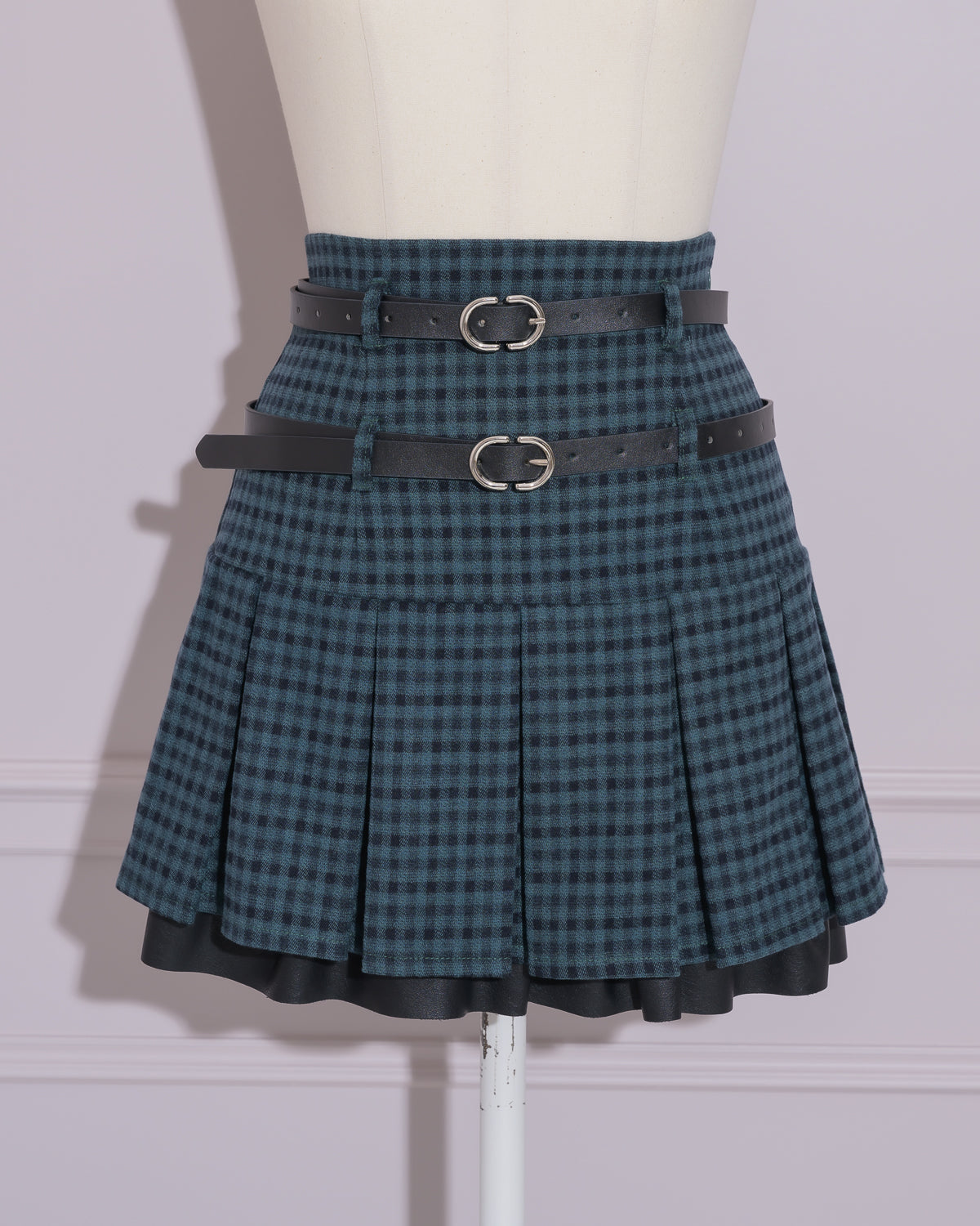 ダブルベルトプリーツミニスカート