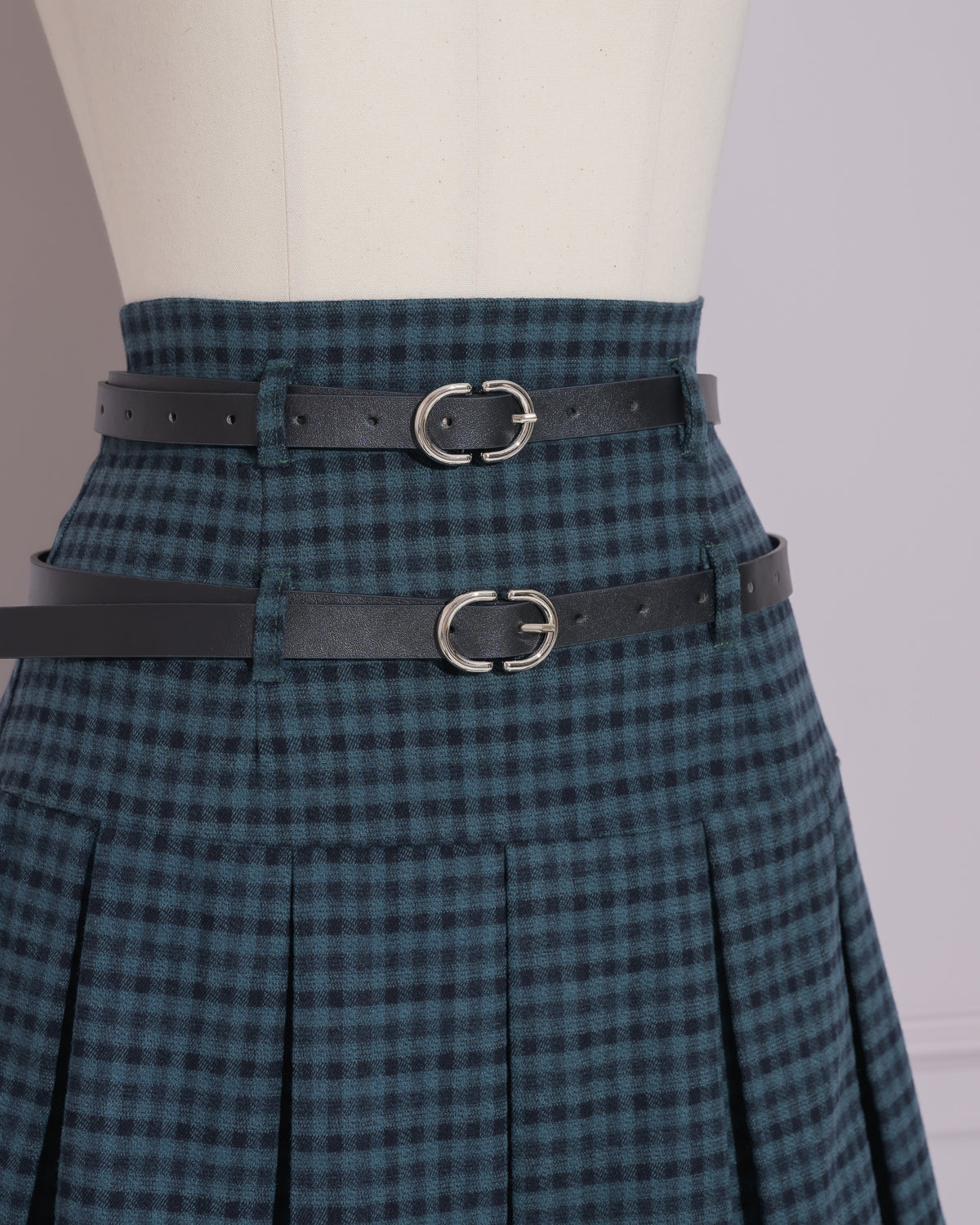 ダブルベルトプリーツミニスカート