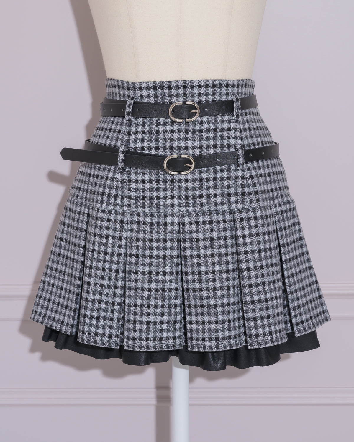 ダブルベルトプリーツミニスカート