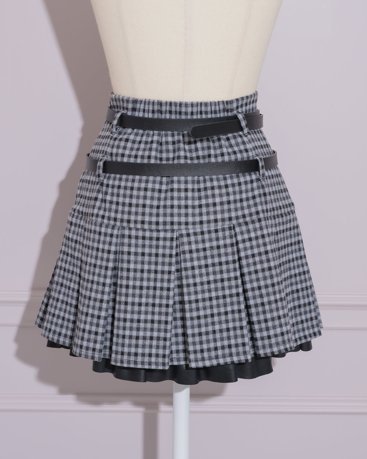 ダブルベルトプリーツミニスカート