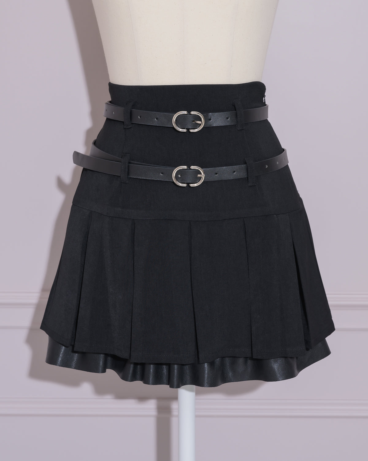 ダブルベルトプリーツミニスカート