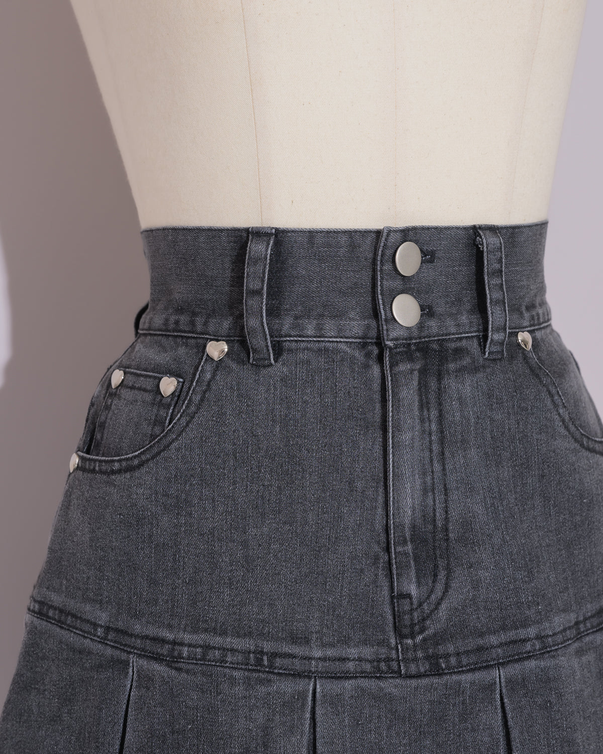 ハートレースデニムプリーツスカート