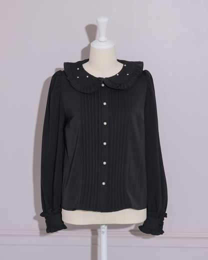 ビジューカラーピンタックフリルブラウス