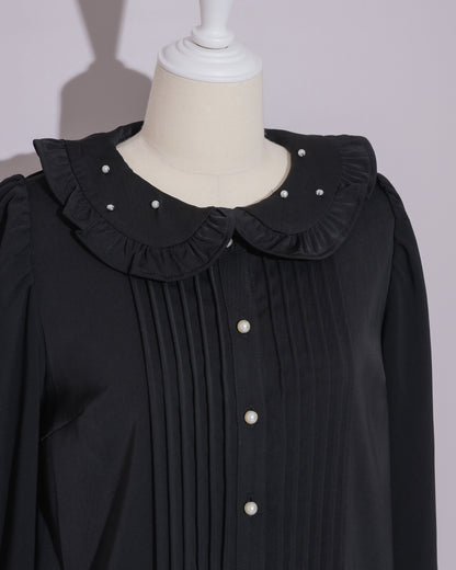 ビジューカラーピンタックフリルブラウス