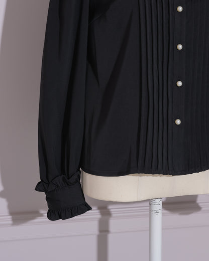 ビジューカラーピンタックフリルブラウス