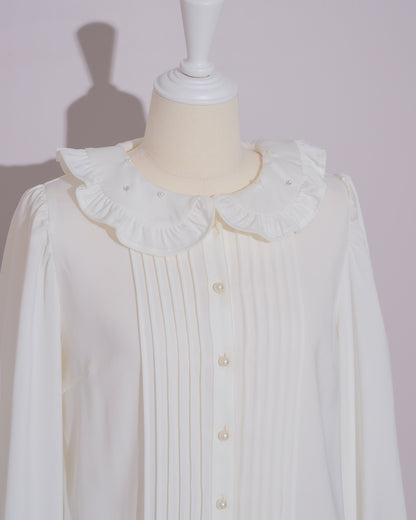 ビジューカラーピンタックフリルブラウス