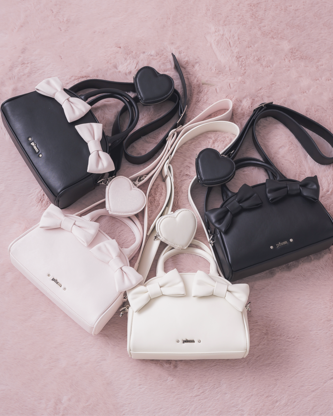 ハートポーチ付きリボンボストンバッグ